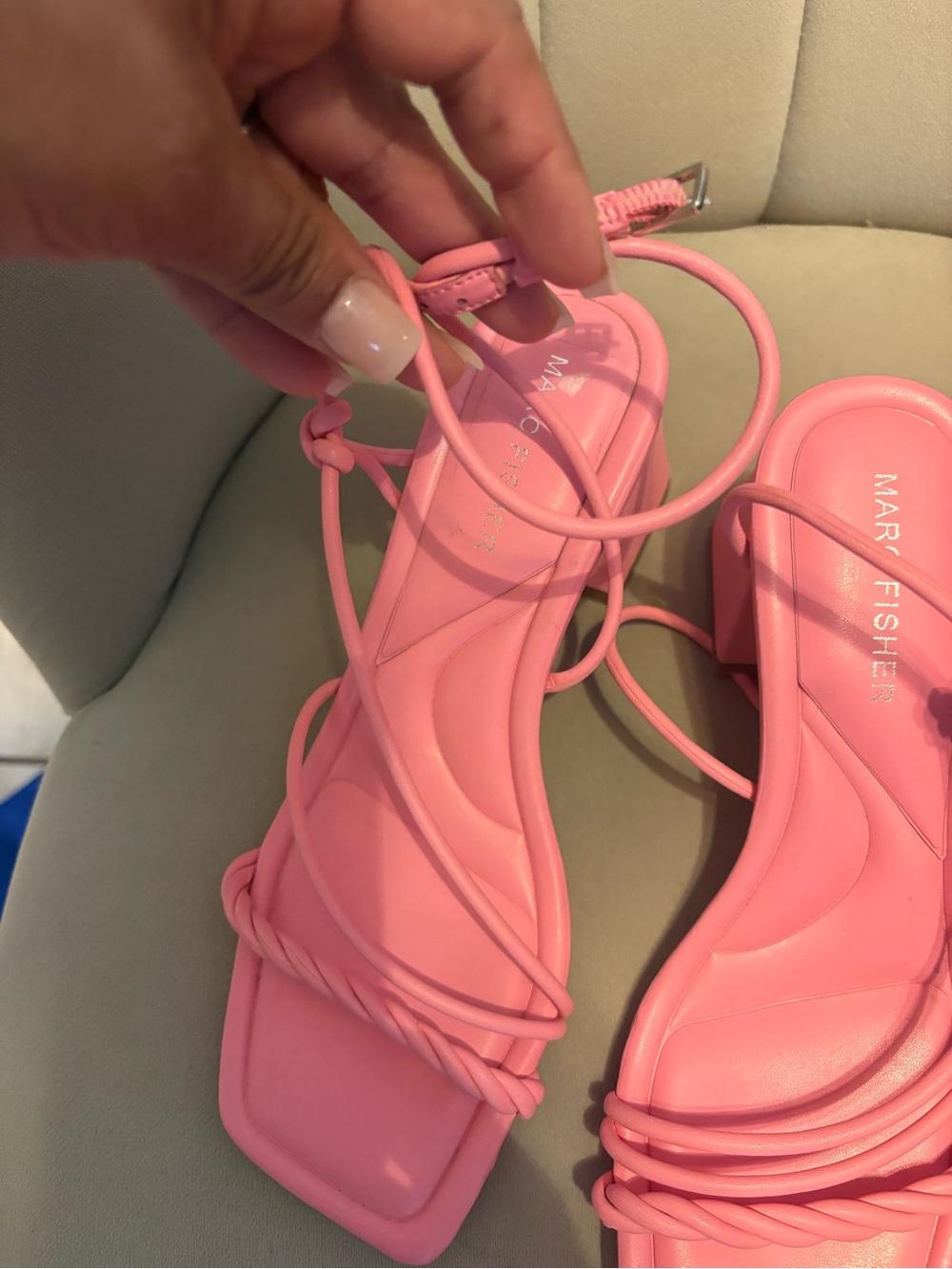 Marc Fisher Bubblegum Pink Twisted Strap Block Heel Sandals - Picture 6 of 6